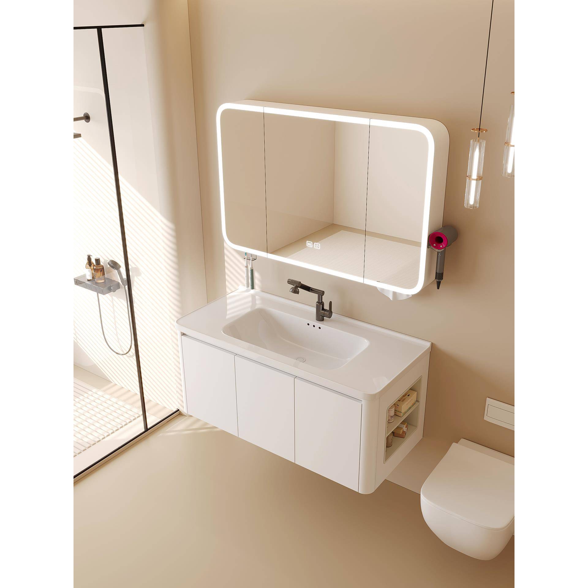 现代简约蜂窝铝浴室柜组合卫生间洗漱台陶瓷一体洗脸盆洗手池美妆