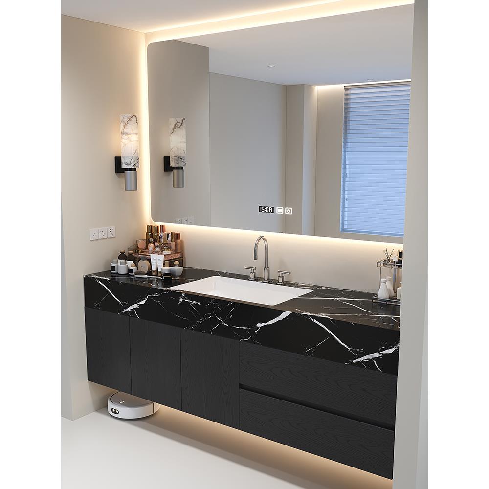 意式酒店风浴室柜组合智能卫生间岩板无缝陶瓷盆洗脸洗手洗漱台盆