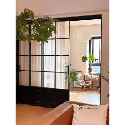 法式复古门中古风定制极窄三联动厨房推拉门阳台隔断吊轨玻璃移门