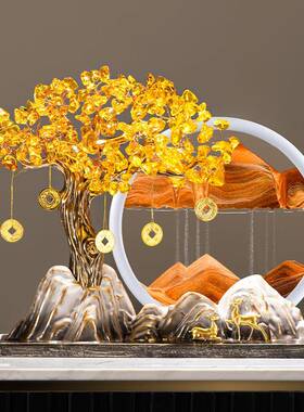 朱炳仁官方旗舰店发财树摇钱树招财进宝摆件流沙画电视柜装饰乔迁