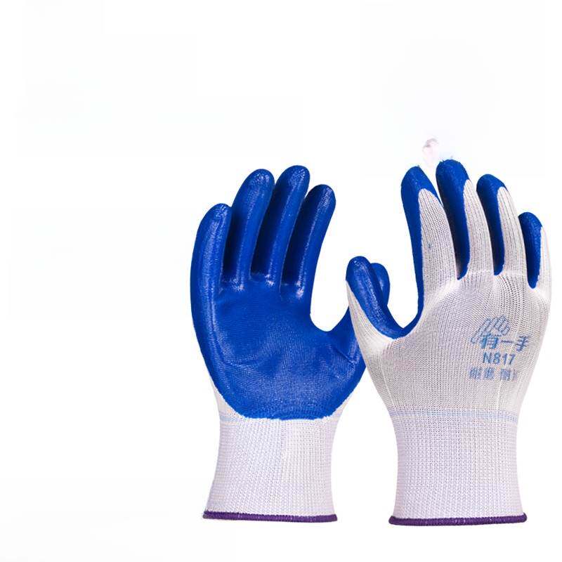 登升劳保手套有一手N817男工地干活耐磨薄款修理防油防水园艺胶皮