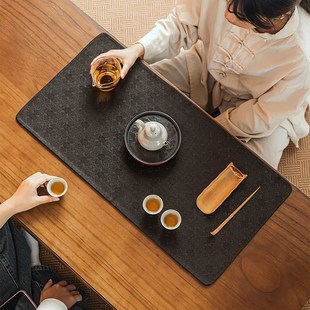 禅意干泡席双面古朴垫布桌旗 复古香云纱茶席防水蚕丝茶桌茶垫中式