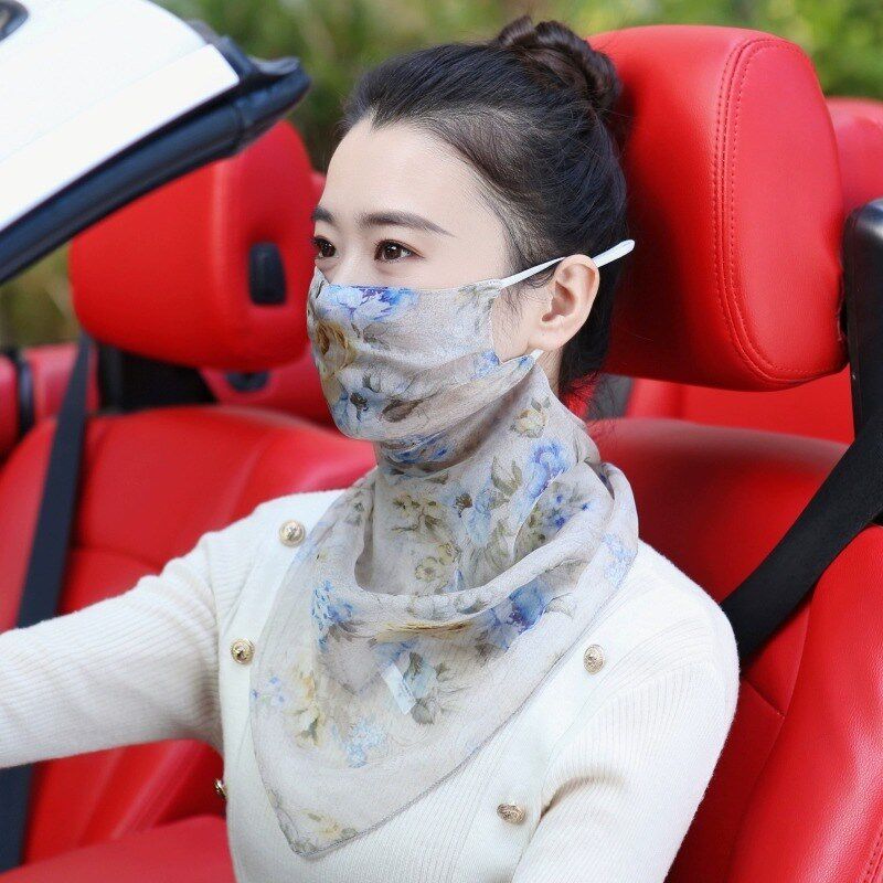 100桑蚕丝口罩防晒面纱真丝护颈女遮脸面罩薄款透气围巾遮阳夏天