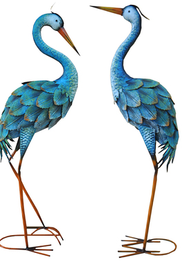 岛拉蓝色铁艺仙鹤铁质水鸟庭院 园别墅草地景观阳台装饰品