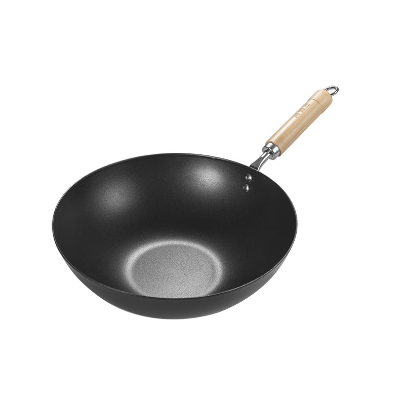 莲花石家用电磁炉燃气灶通用熟铁珐琅不粘锅中式爆炒锅圆底炒菜锅