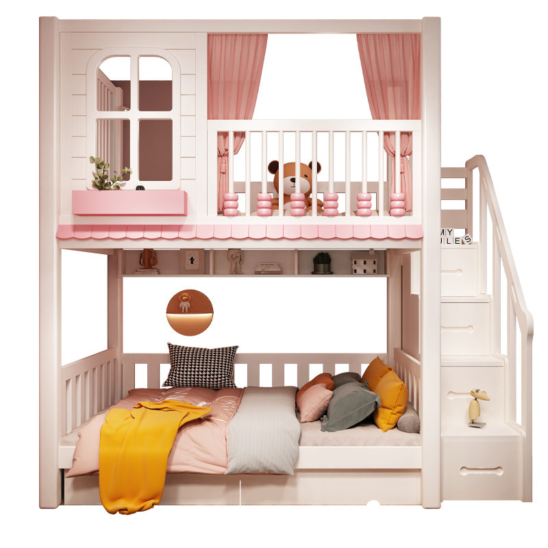全实木高护栏上下铺层床子母床女孩公床粉色儿童高低床小户型,住宅家具,高低/子母床,淘宝优惠券,粉丝福利购,淘宝优惠卷