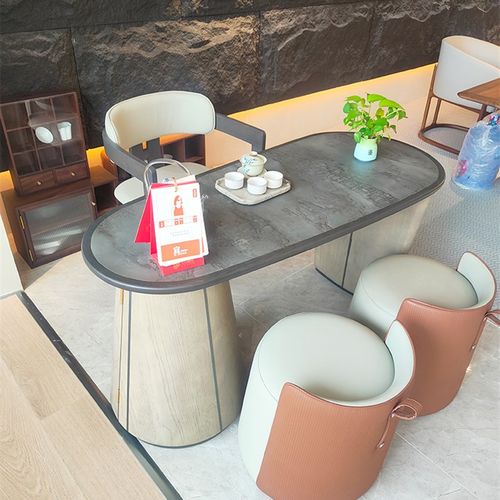 小户型家用阳台茶桌岩板茶几现代休闲喝茶桌奶油风实木茶台桌