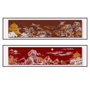 新餐馆装饰画日照山河高档山水浮雕立体饭店包厢横幅挂画