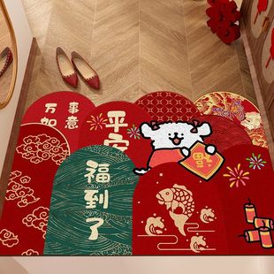 22新年进门地垫龙年入户门垫家用地毯秋冬防滑卡通玄关红色地垫