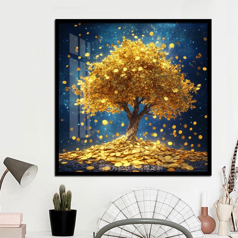 发财树钻石画金钱树财源广进风景贴钻十字绣客厅2024新款钻石绣