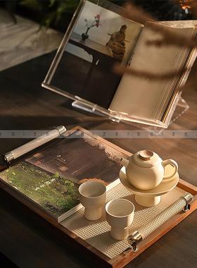 空合 新中式简约书籍托盘茶具书架 样板间客厅茶室书房桌面摆件