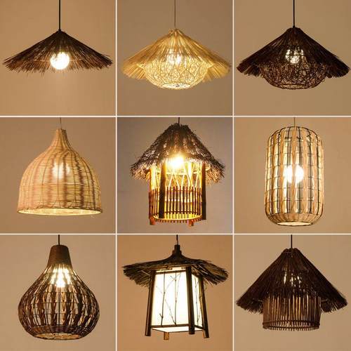 创意藤编吊灯餐厅火锅店农家乐日式竹编灯笼民宿复古藤艺草帽吊灯