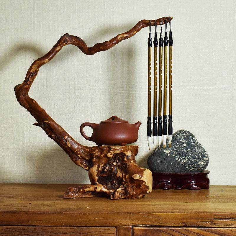 风化枯木原木实木根雕摆件天然杜鹃树根毛笔笔架笔搁笔挂禅意专用