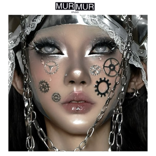 MurMur 赛博朋克修女机械姬创意妆贴脸齿轮未来感妆容DIY配件Y3K