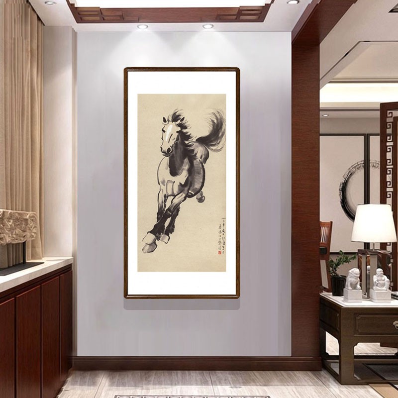 徐悲鸿字画奔马图已装裱有框新中式客厅玄关装饰画办公室竖版挂画