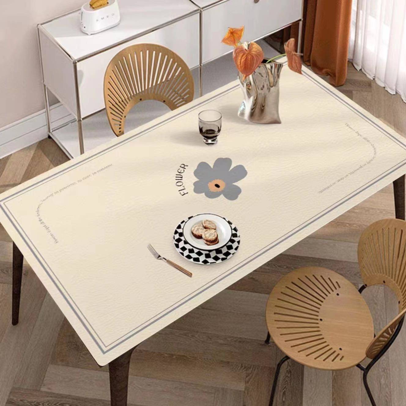 家用方形皮革餐桌垫简约花花防水防油可擦免洗任意裁剪茶几桌布