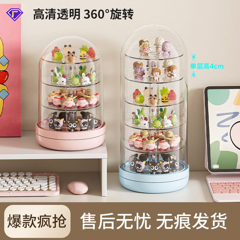 萌粒盲盒展示盒带盖子防尘大容量旋转模型收纳盒家用多层透明图片
