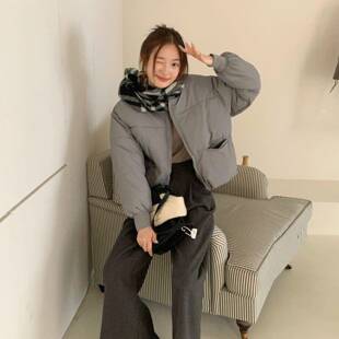 韩系新款无领领面包服女款韩版小个子加厚服冬装外套棉服棉衣外套