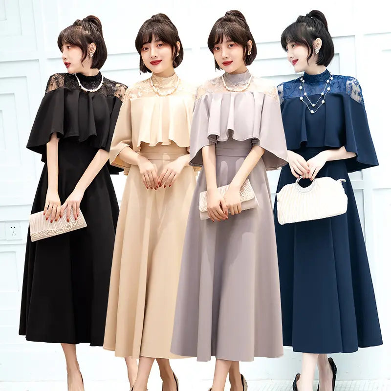 黑色晚礼服女2025新款春季宴会气质名媛显瘦连衣裙中长款晚装婚纱