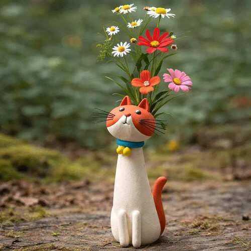 独立站Handmade quirky cat-shaped vase手工古怪猫花瓶