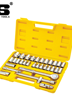 波斯五金工具 汽修32件套六角公制套筒组套1/2棘轮扳手BS-J032