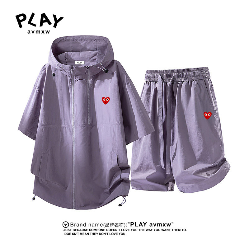 PLAY AVMXW官方男夏季休闲运动套装连帽女短袖短裤防晒两件套宽松