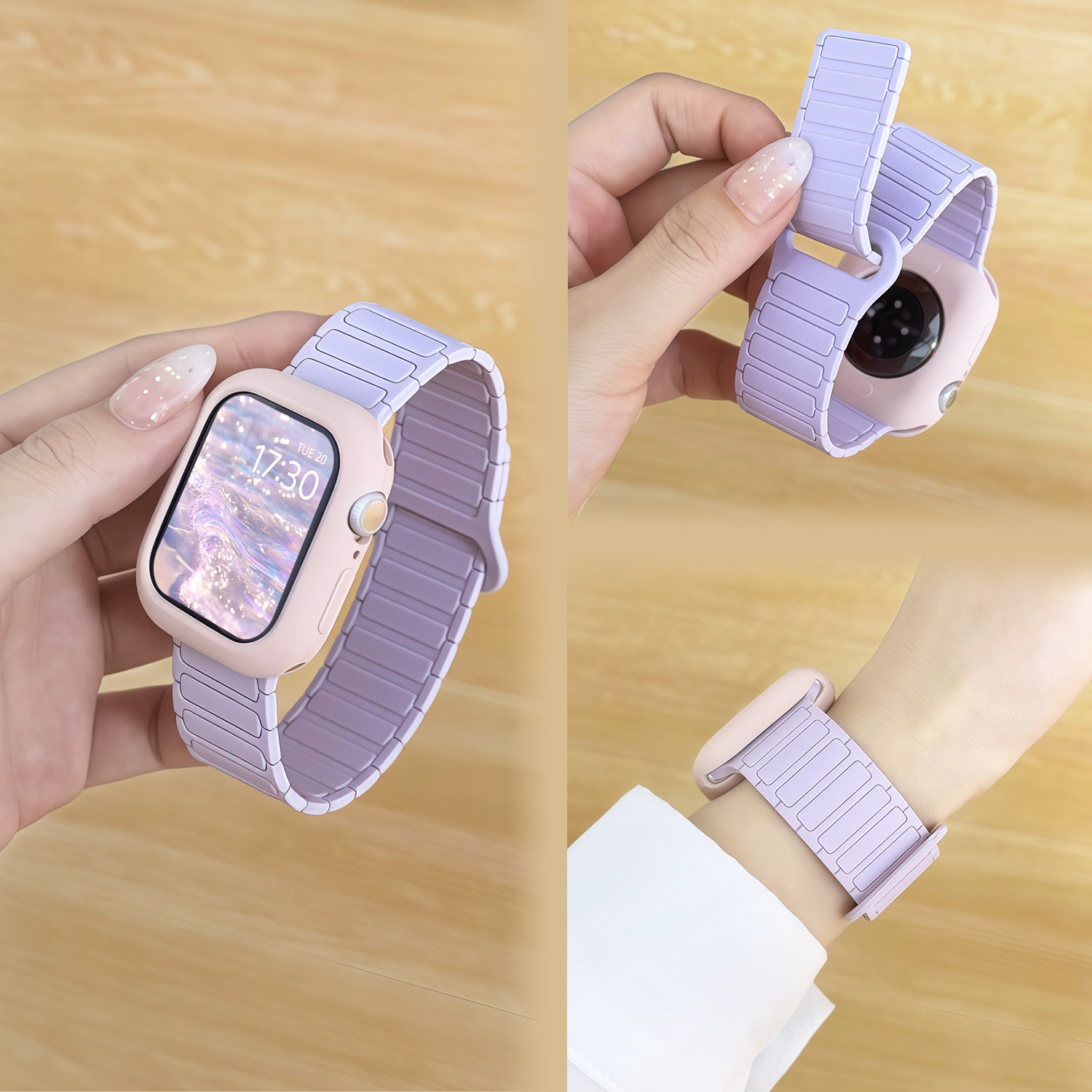 【张婧仪同款】适用苹果iWatch手表S12表带新款S11女款腕带S10磁吸硅胶简约s9超好看SE3透气夏天Ultra4保护壳