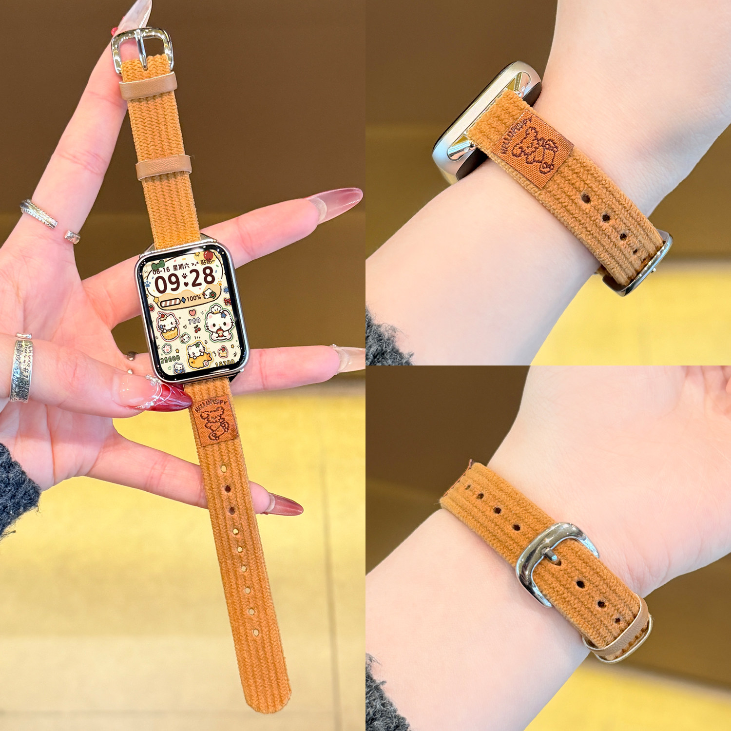 【绒面小动物】适用小米手环9PRO表带8pro手表绒面可爱小动物女秋冬替换高级感红米WATCH6/5/4灯芯绒卡贴创意