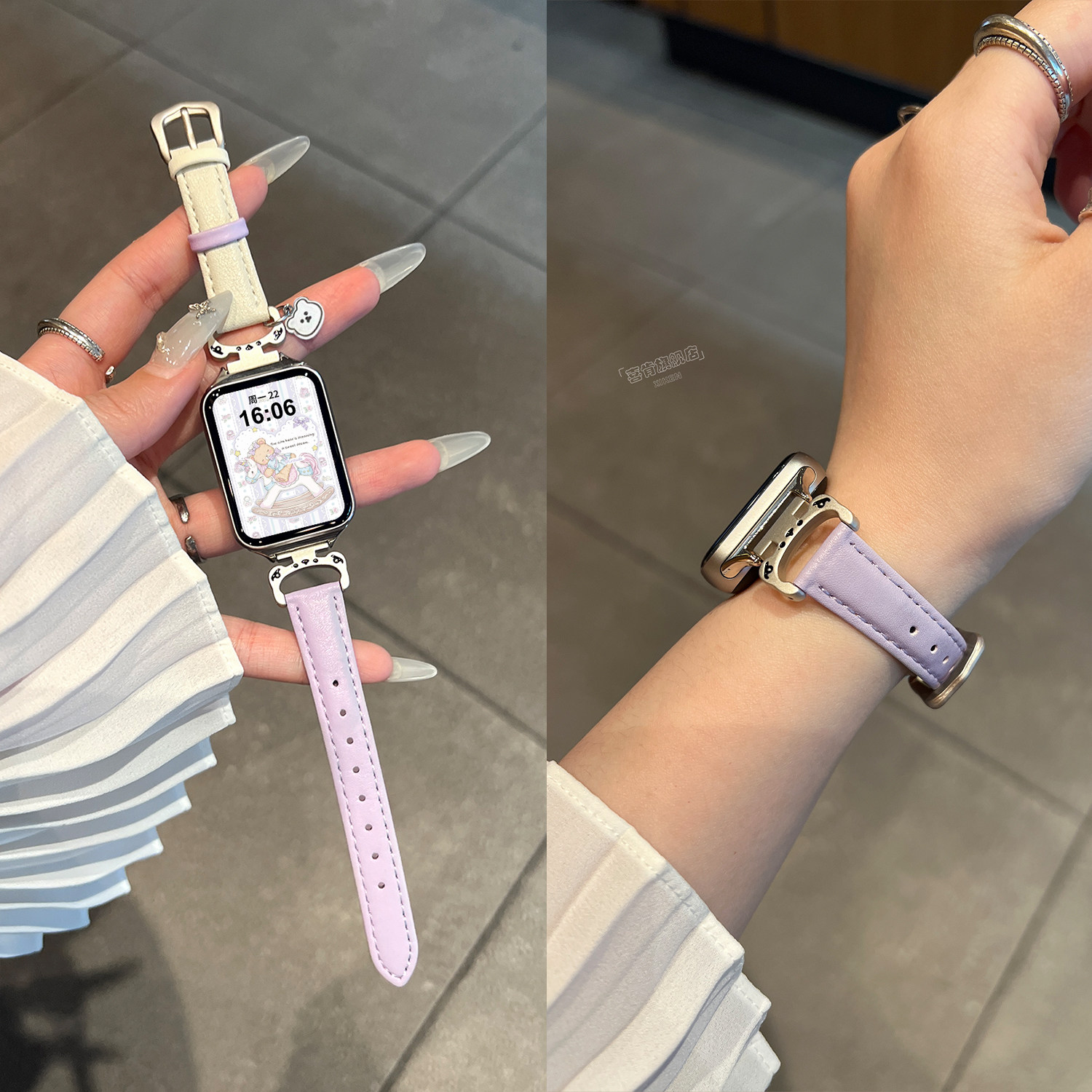 【小熊挂坠】适用小米手环9Pro表带8Pro手腕带红米Watch6可爱小熊拼色拼真皮Redmiwatch5秋冬女款红米4小众