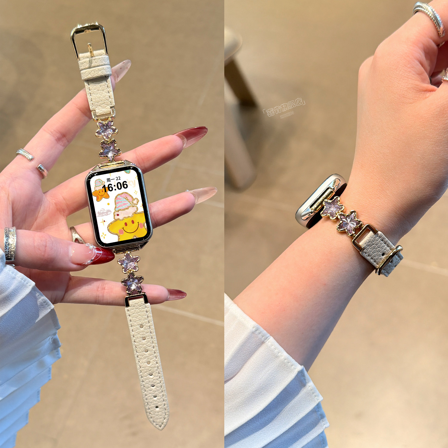 【气球星星】适用小米手环9PRO表带8pro气球星星腕带金属高级感闪钻女荔枝纹皮质替换智能运动红米WATCH6/5