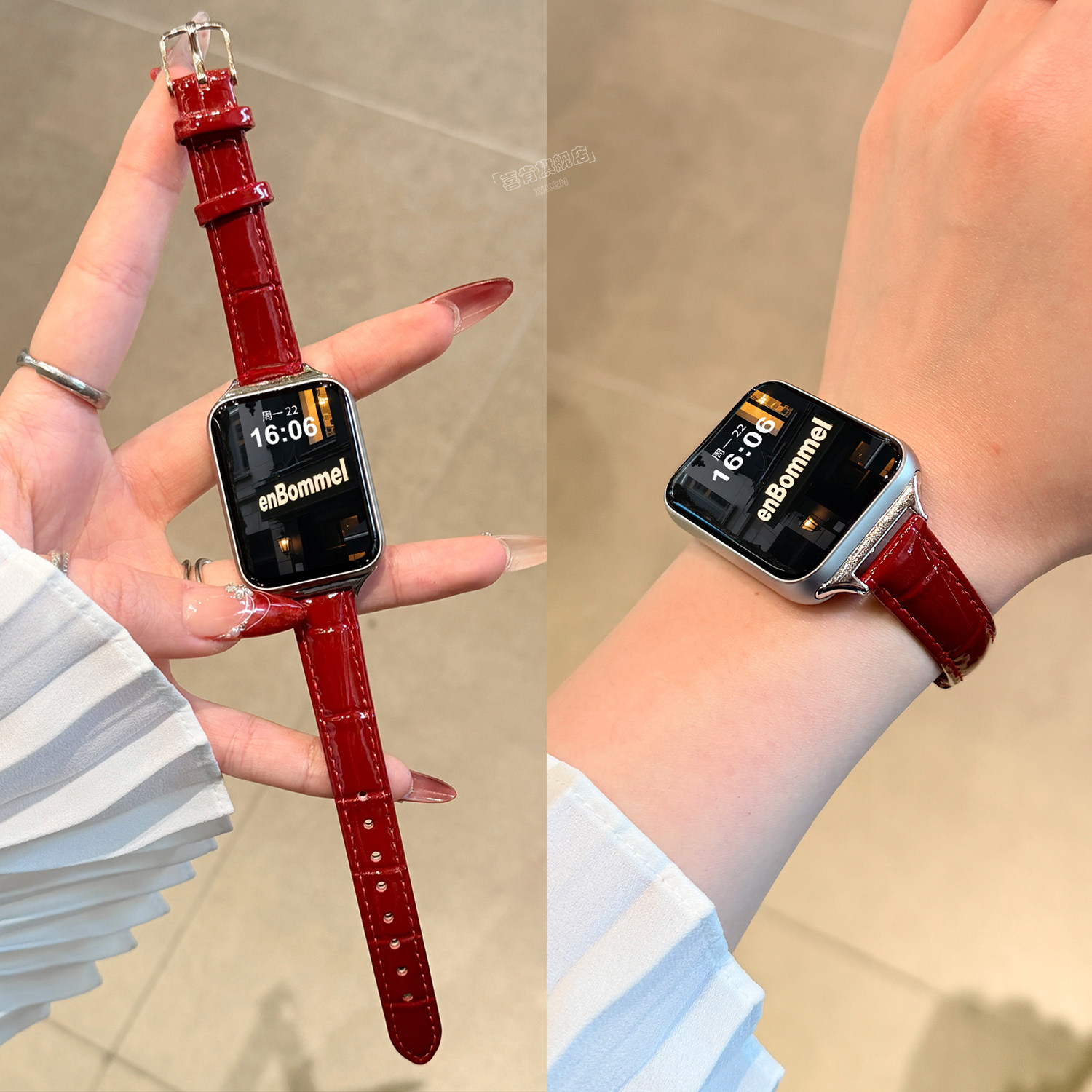 【亮面竹节纹】适用小米手环9pro表带8PRO小众高颜值竹节纹皮质女秋冬替换nfc新年红色红米watch6/5/4高级感