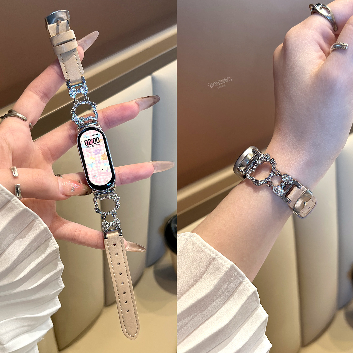 【镂空KT猫】适用小米手环10表带智能手环9/8腕带小众女高级kt猫高颜值皮质表带新款女款手环xiaomi十代秋冬