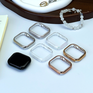适用AppleWatchS11保护壳S10苹果iWatch9手表11表壳透明ultra2/3边框半包电镀硬壳S8新款S7防摔SE3表套保护套