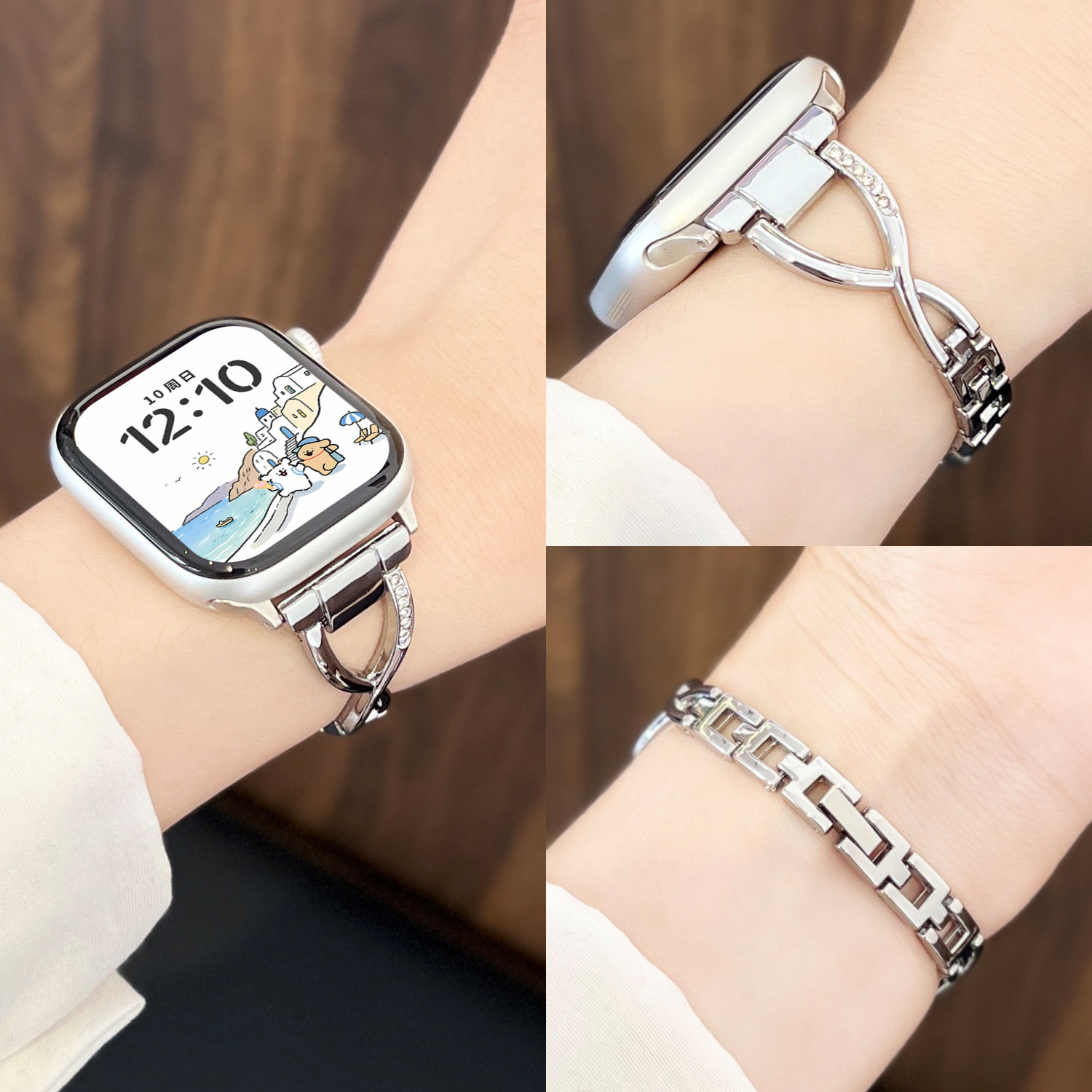 【人鱼手链】适用苹果AppleWatch11手表iwatch10表带S11腕带金属人鱼闪钻链式女SE3手表带高级感S9/8/7春夏季