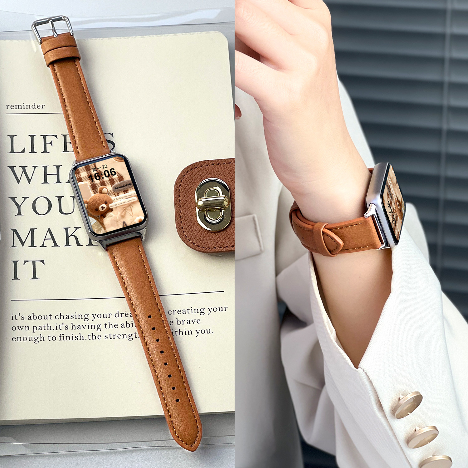 适用小米手环9Pro表带8Pro腕带7新款高颜值红米watch6/高级感新年红/5智能4秋冬针扣真皮皮带女款九代小众