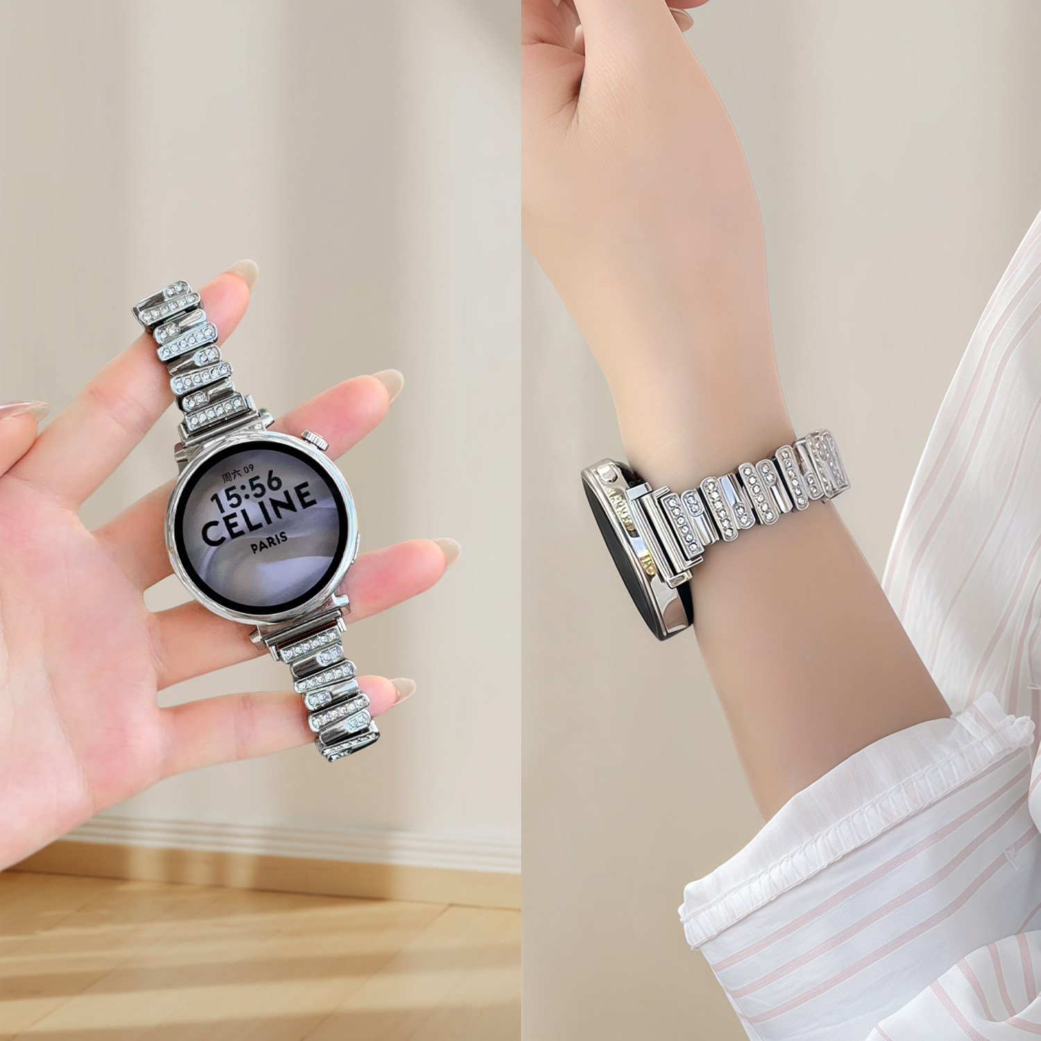 适用华为gt5新款手表带系列5pro女款不规则镶钻watchgt4手表链女士夏天watch4女表3高级感金属2夏季小香风