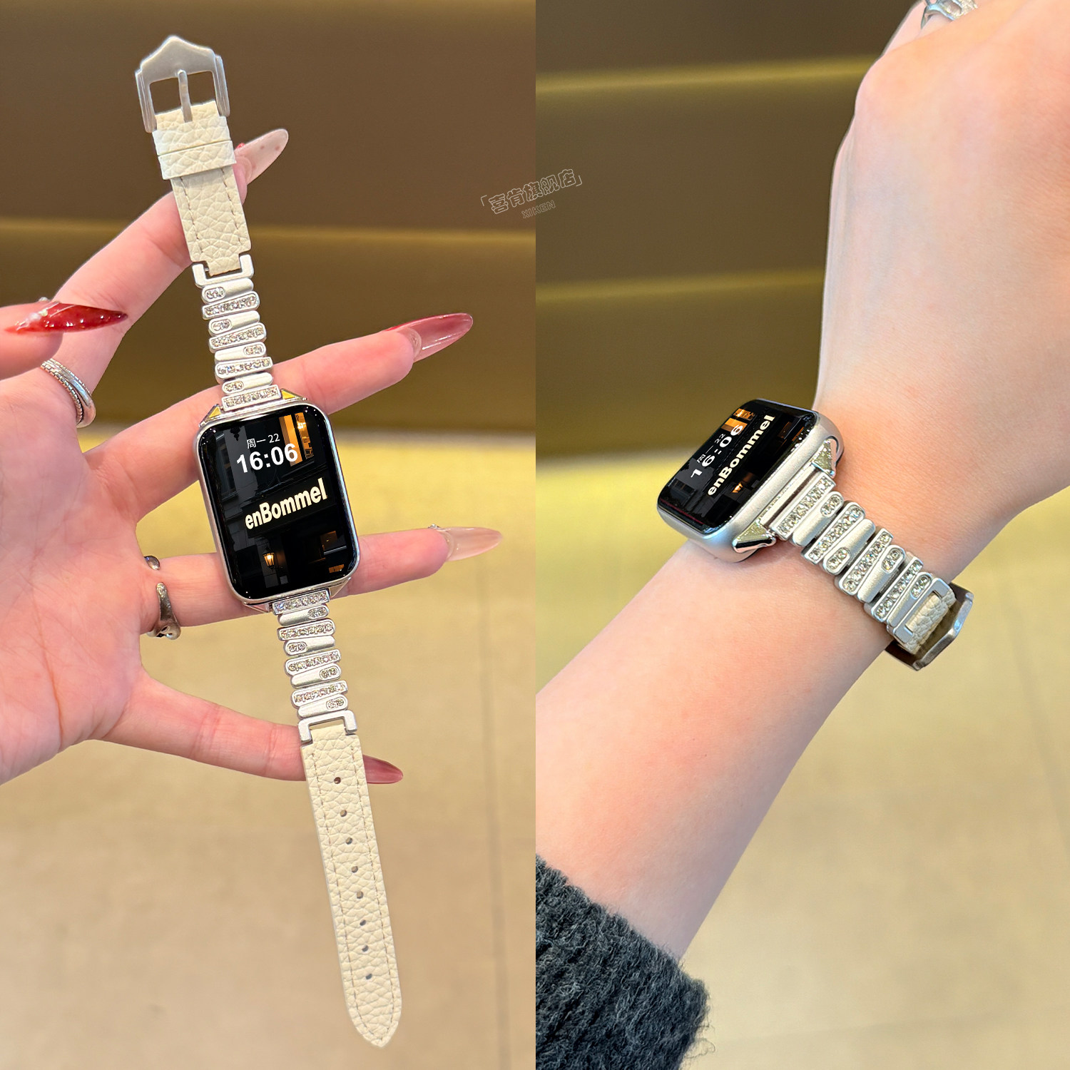 【不规则镶钻拼皮】适用小米手环9PRO表带不规则8pro镶钻拼皮女秋冬替换NFC智能运动红米WATCH6高级感5小众4