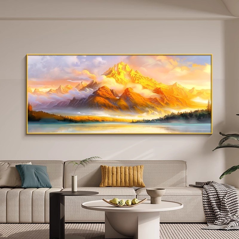 大芬村手绘油画日照金山客厅沙发背景横幅装饰画卧室床头走廊挂画