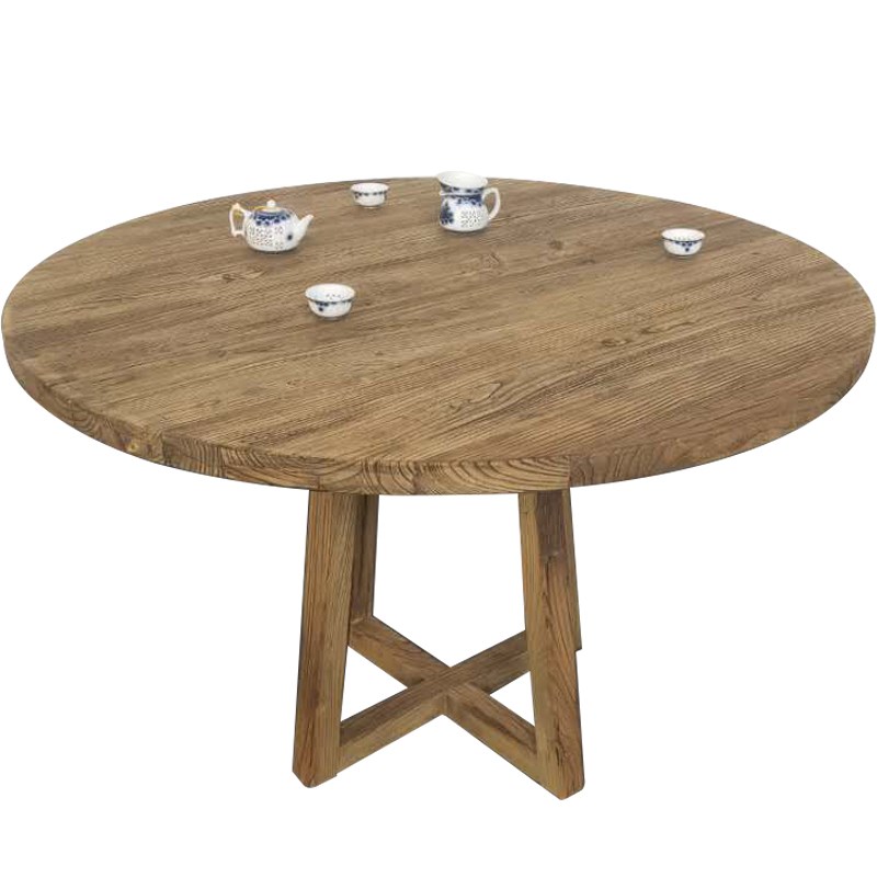 老榆木圆桌实木茶几风化复古圆形茶台旧木板圆餐桌民宿家具定制