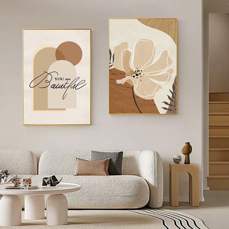 奶油风餐厅装饰画抽象花朵饭厅餐桌挂画沙发背景墙画卧室床头壁画