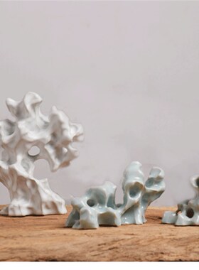 大鱼美器 陶瓷太湖石 仿生设计纯手工镂空雕刻山子 笔架