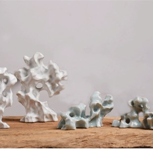 大鱼美器 陶瓷太湖石 仿生设计纯手工镂空雕刻山子 笔架