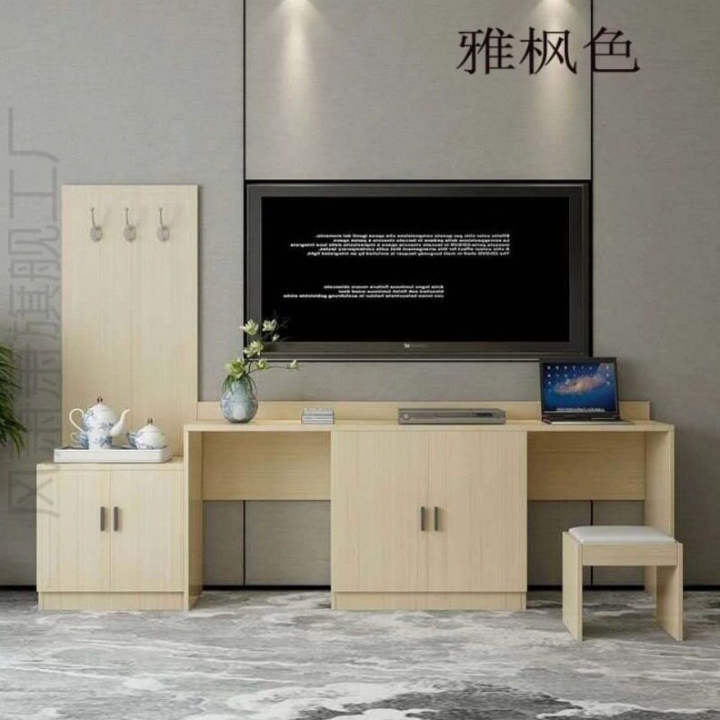直销FX宾馆家具电视柜标间组合床红色家具床头柜全套宾馆电视柜
