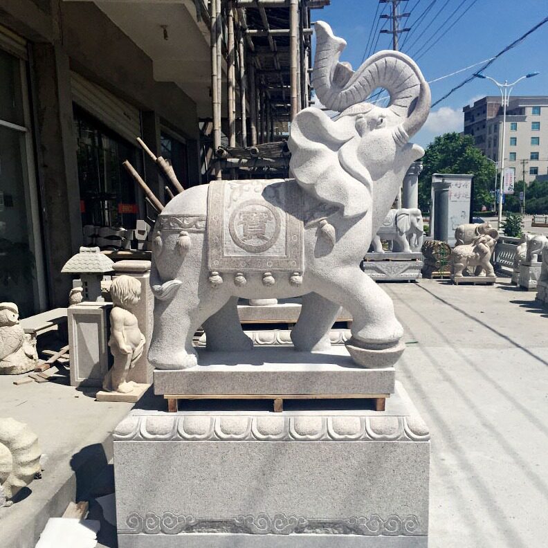 直销芝麻灰大象摆件 会所别墅石雕大象一对 开业庆典送礼石大象