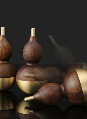 不倒翁纯铜木主义实心葫芦黑胡桃木招财办公室装饰创意摆件工艺品