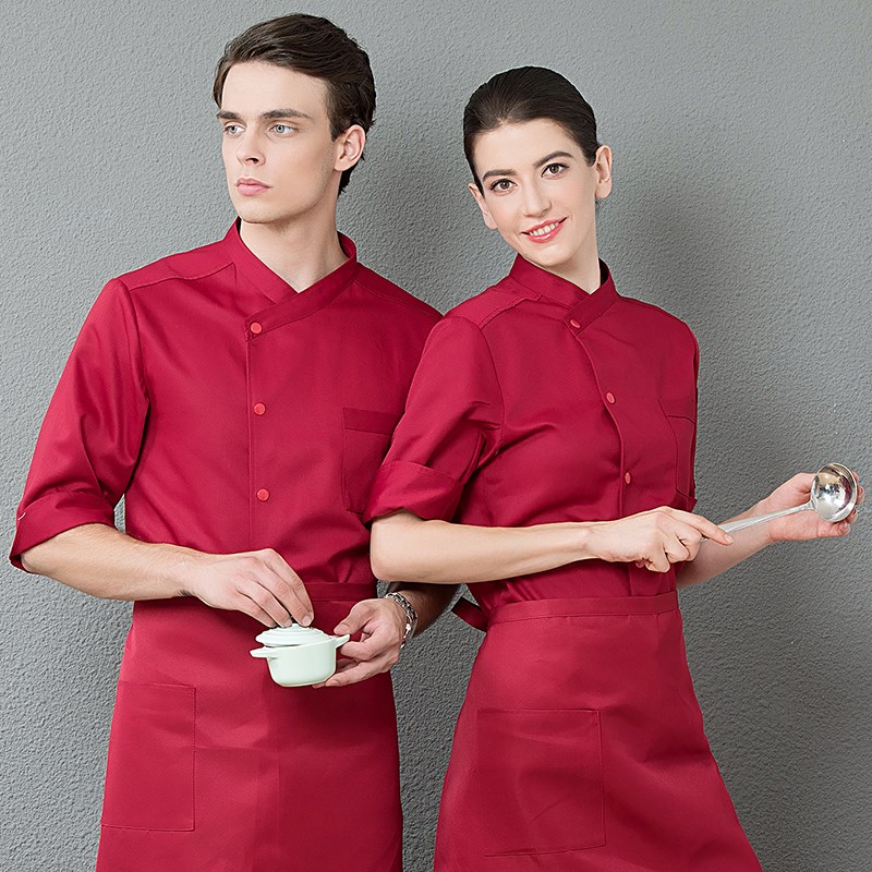 酒店厨师工作服男女七分袖秋冬款长袖餐厅后厨房厨师服装半袖