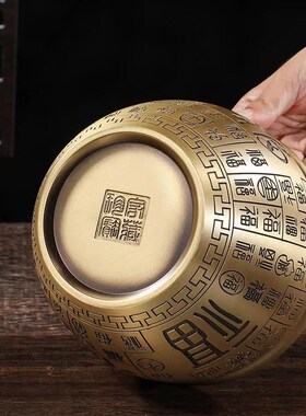 百福铜缸黄铜米缸摆件家居客厅装饰品招聚纯财特大号存钱罐聚宝盆
