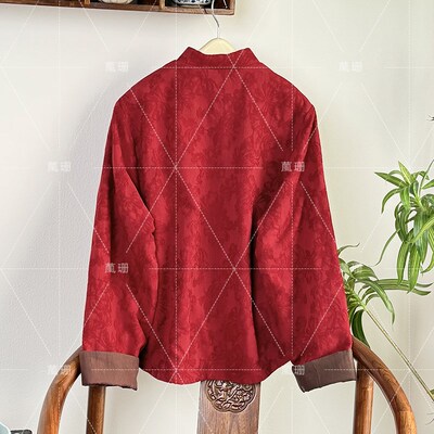 【温雅上衣】中式拜年服亚麻提花加绒保暖立领盘扣上衣 52042