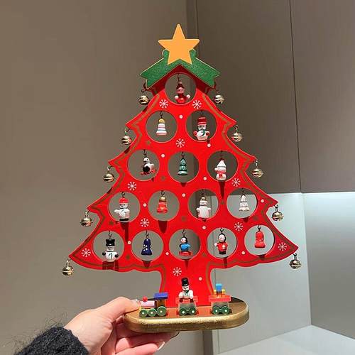 圣诞节圣诞树装饰桌面摆件diy迷你圣诞树木质材料包玄关装饰摆件