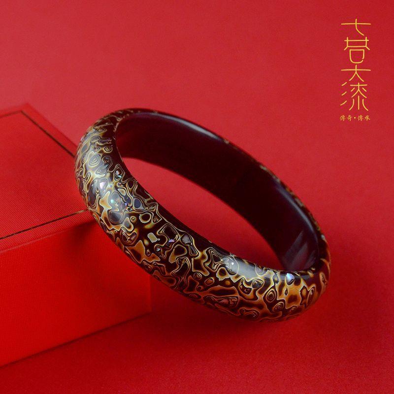 七巷大漆手镯宽黑红紫金漆艺女士纯手工植物菠萝漆民族风手工非遗